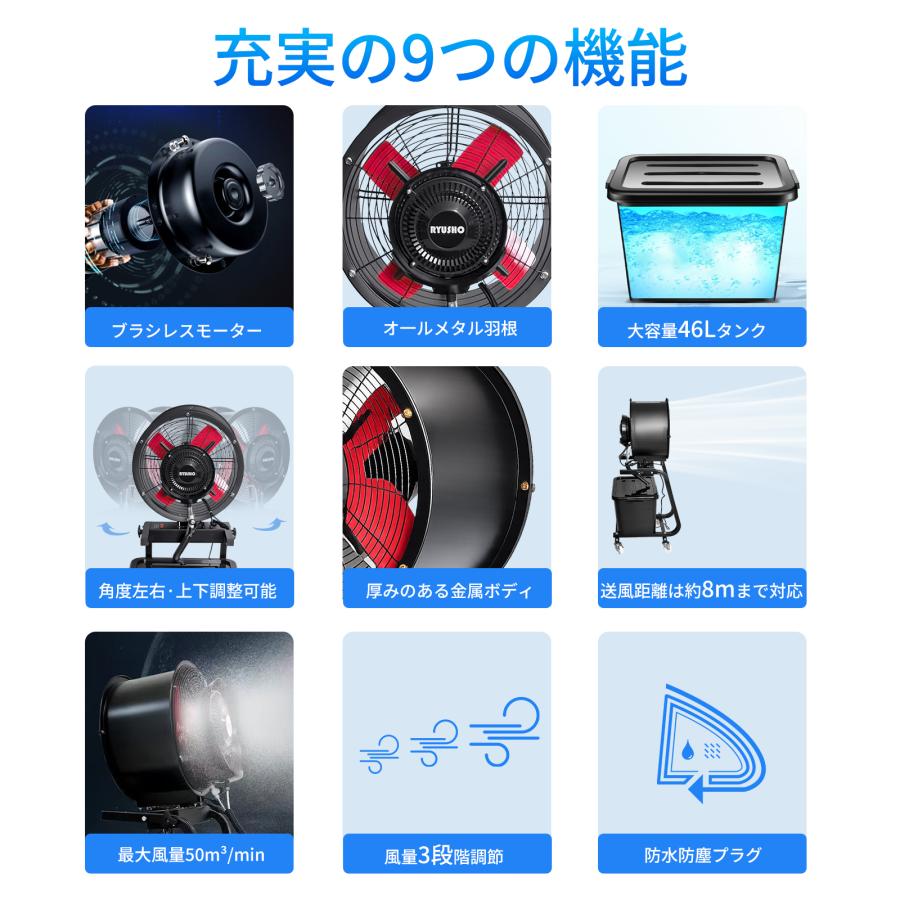 ミスト扇風機 業務用 大型 46L大容量タンク ブラシレスモーター搭載