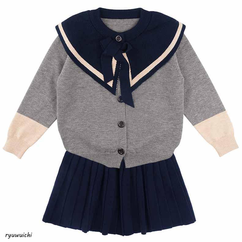 卒業式 ニットスカートスーツ 女の子小学生 140 150 160 165 大きいサイズ 2点セットジャケットリボン卒服小学校卒業式スーツフォーマルお受験 発表会の画像