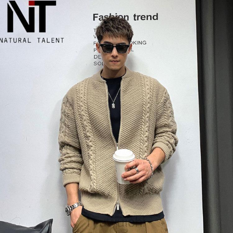 ニット カーディガン ケーブル編み メンズ ニットカーディガン クルーネック ダブルジップ ニットジャケット カーデ 厚手 冬 秋 アウター 羽織り | ブランド登録なし | 04