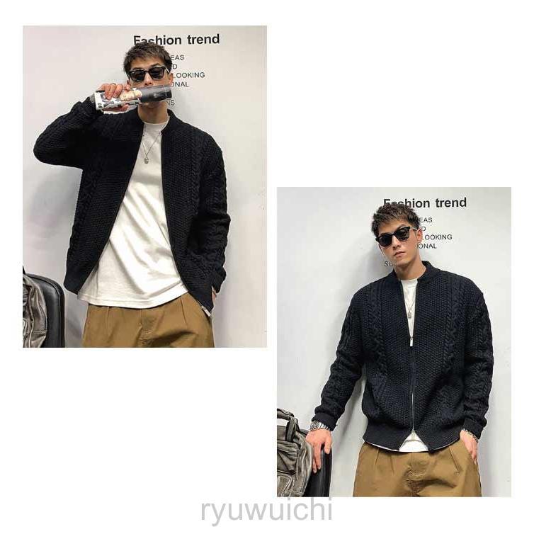 ニット カーディガン ケーブル編み メンズ ニットカーディガン クルーネック ダブルジップ ニットジャケット カーデ 厚手 冬 秋 アウター 羽織り | ブランド登録なし | 09