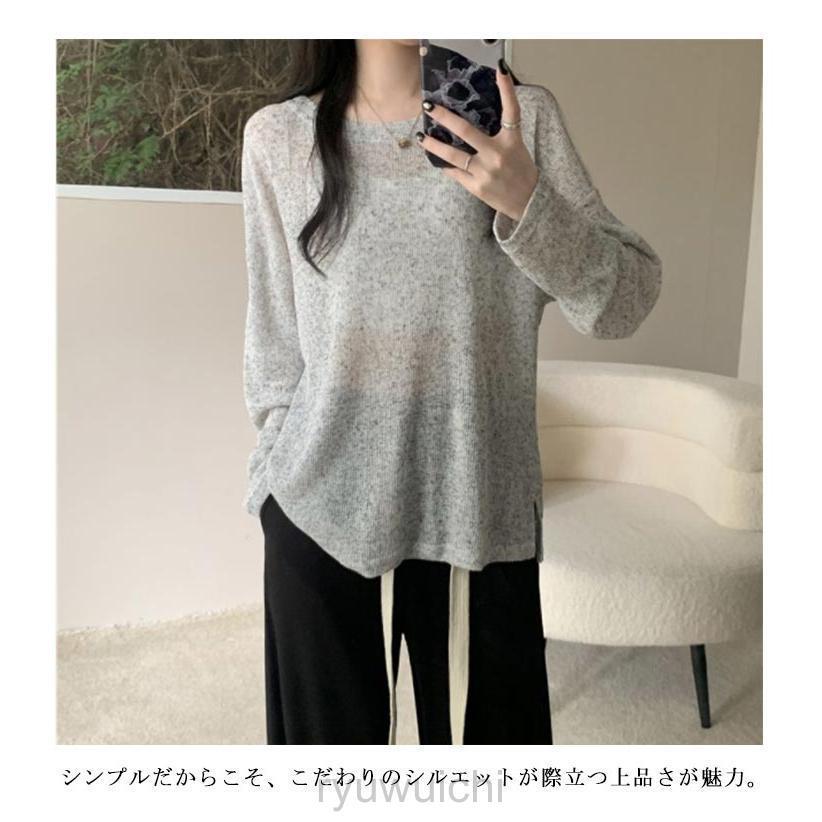 レディース 秋 夏 【M-4XL】 春 薄手 クルーネック 冬 シアー 長袖 ニットトップス ゆったり 丸首 tシャツ プルオーバー ニット インナ | ブランド登録なし | 10