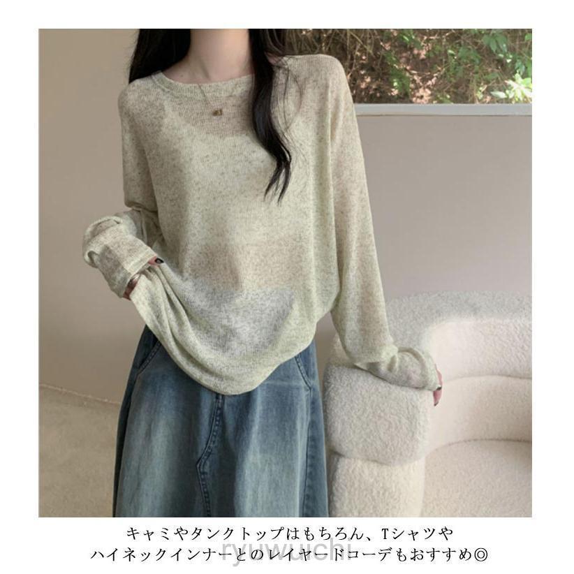 レディース 秋 夏 【M-4XL】 春 薄手 クルーネック 冬 シアー 長袖 ニットトップス ゆったり 丸首 tシャツ プルオーバー ニット インナ | ブランド登録なし | 12