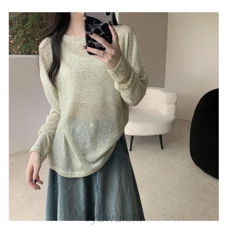 レディース 秋 夏 【M-4XL】 春 薄手 クルーネック 冬 シアー 長袖 ニットトップス ゆったり 丸首 tシャツ プルオーバー ニット インナ | ブランド登録なし | 14