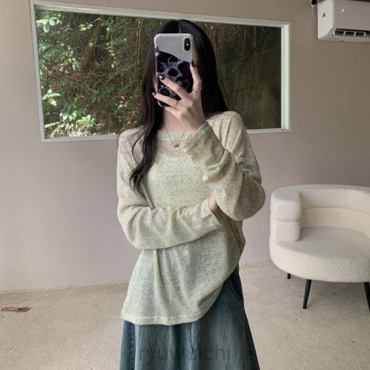 レディース 秋 夏 【M-4XL】 春 薄手 クルーネック 冬 シアー 長袖 ニットトップス ゆったり 丸首 tシャツ プルオーバー ニット インナ | ブランド登録なし | 01