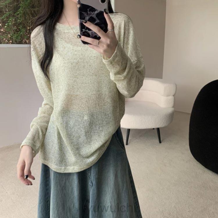 レディース 秋 夏 【M-4XL】 春 薄手 クルーネック 冬 シアー 長袖 ニットトップス ゆったり 丸首 tシャツ プルオーバー ニット インナ | ブランド登録なし | 02