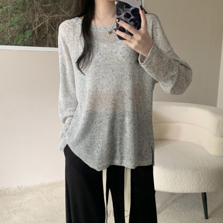 レディース 秋 夏 【M-4XL】 春 薄手 クルーネック 冬 シアー 長袖 ニットトップス ゆったり 丸首 tシャツ プルオーバー ニット インナ | ブランド登録なし | 03