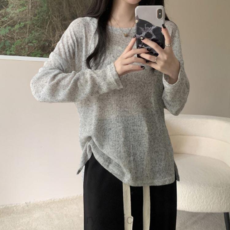 レディース 秋 夏 【M-4XL】 春 薄手 クルーネック 冬 シアー 長袖 ニットトップス ゆったり 丸首 tシャツ プルオーバー ニット インナ | ブランド登録なし | 04