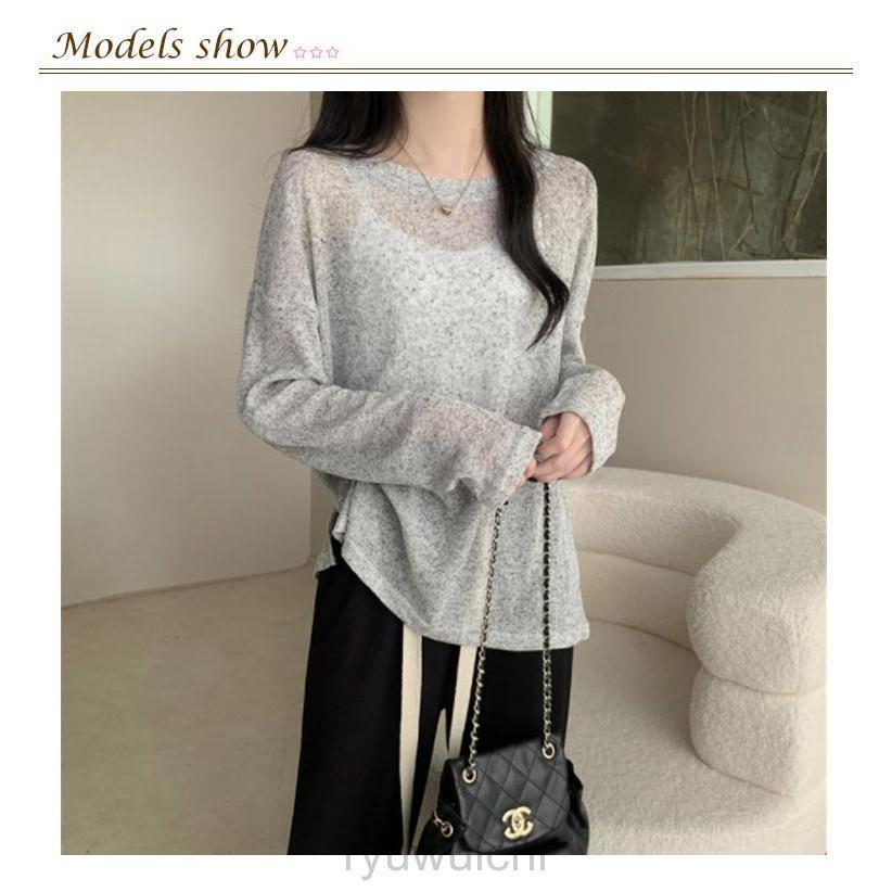 レディース 秋 夏 【M-4XL】 春 薄手 クルーネック 冬 シアー 長袖 ニットトップス ゆったり 丸首 tシャツ プルオーバー ニット インナ | ブランド登録なし | 07