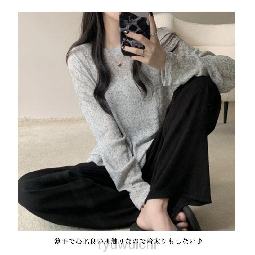 レディース 秋 夏 【M-4XL】 春 薄手 クルーネック 冬 シアー 長袖 ニットトップス ゆったり 丸首 tシャツ プルオーバー ニット インナ | ブランド登録なし | 08