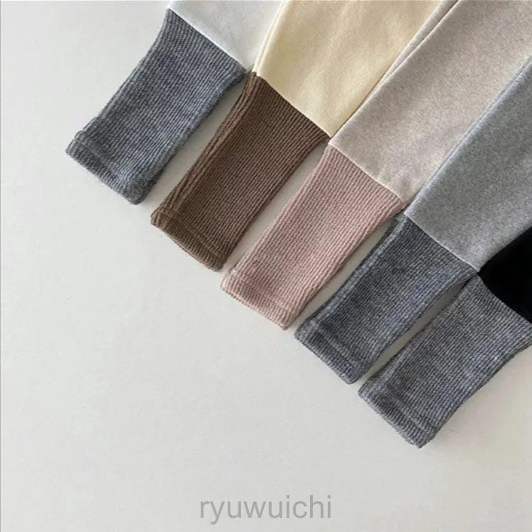 キッズ リブ レギンス バイカラー パンツ  レギパン 10分丈 ベビー服 幼児 ストレッチ 韓国子供服 春秋 冬 女の子 男の子 73 80 90 | ブランド登録なし | 01