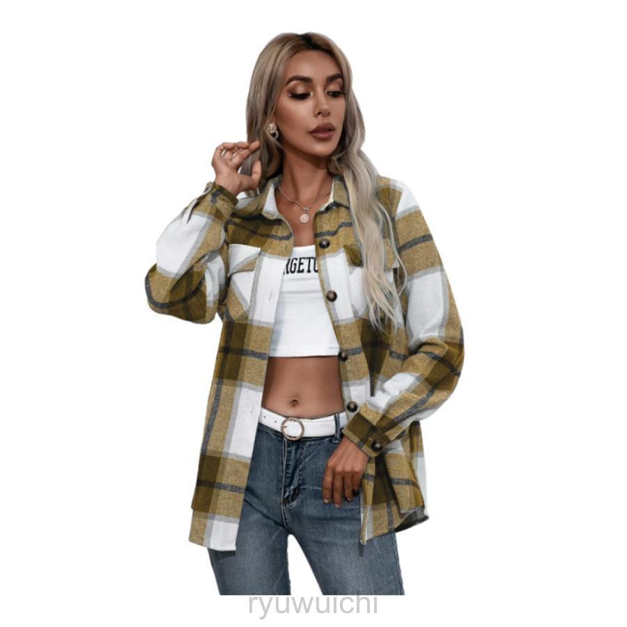 レディース トップス チェック フランネル 春 秋 ミドル丈 シャツ ネルシャツ ビックシャツ ポケット付き カジュアル ドロップショルダー | ブランド登録なし | 15