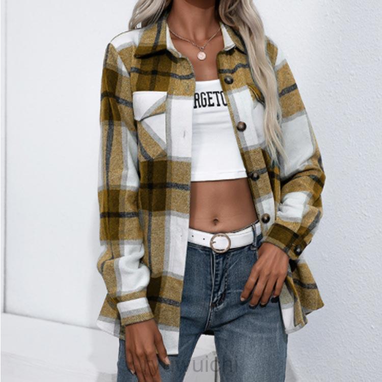 レディース トップス チェック フランネル 春 秋 ミドル丈 シャツ ネルシャツ ビックシャツ ポケット付き カジュアル ドロップショルダー | ブランド登録なし | 01