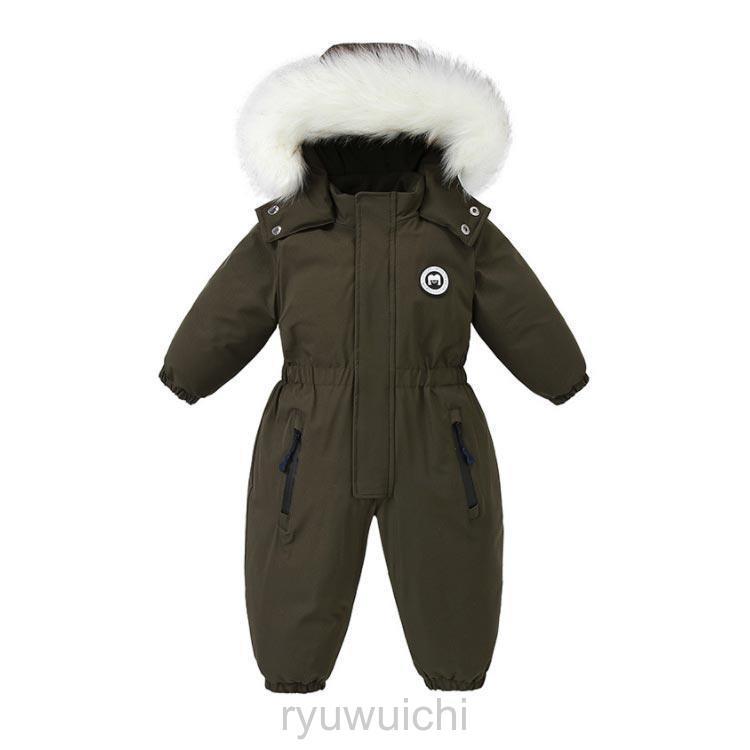スノーボードウェア ファー付き スキーウェア キッズ つなぎ ジャンプスーツ ファー付き ベビー 冬 90