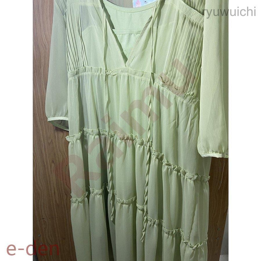 ワンピース レディース 40代 マキシワンピース 春夏秋 七分袖ワンピース シフォン ロング丈スカート ひざ下 オシャレビーチ 大人 ゆったり マタニティーワンピの画像
