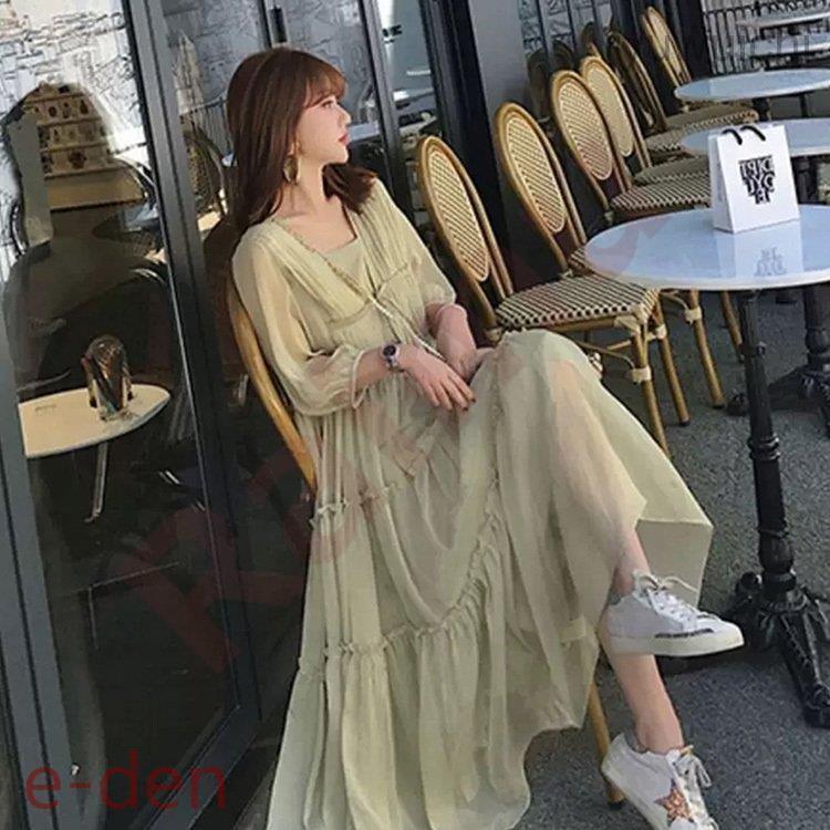 ワンピース レディース 40代 マキシワンピース 春夏秋 七分袖ワンピース シフォン ロング丈スカート ひざ下 オシャレビーチ 大人 ゆったり マタニティーワンピの画像