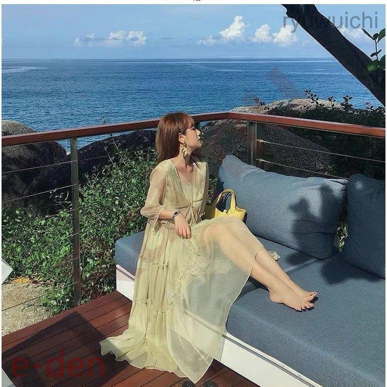 ワンピース レディース 40代 マキシワンピース 春夏秋 七分袖ワンピース シフォン ロング丈スカート ひざ下 オシャレビーチ 大人 ゆったり マタニティーワンピの画像