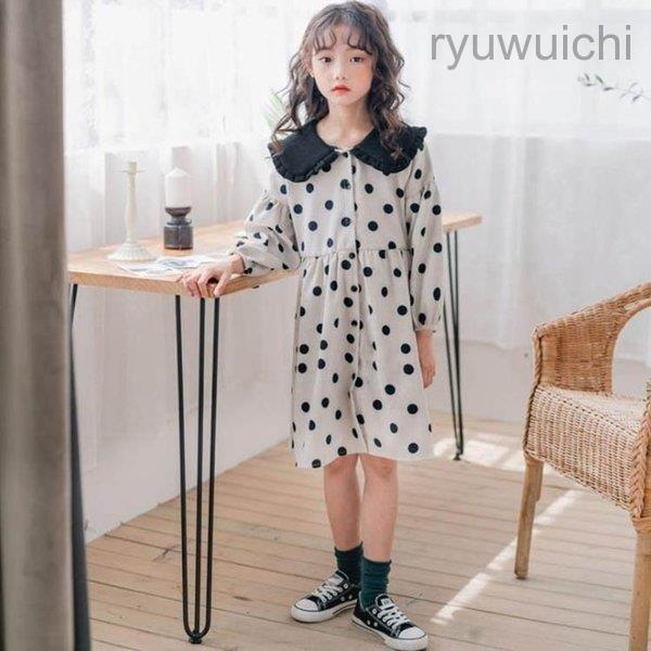 子供服 ワンピース キッズ 長袖 子供ドレス dress 女の子 春秋 シャツワンピース 膝丈 韓国子供服 ジュニア カジュアル 復古風 可愛い 通学着 | ブランド登録なし
