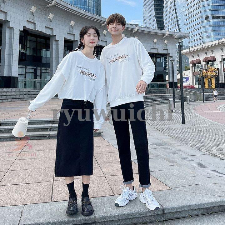 ペアルック カップル パーカー メンズ レディース おしゃれ 春 秋 長袖 トレーナー カップル お揃い プレゼント ペアパーカー トレーナー 韓国風 ファッション :happy06-d17p142:龍一ストア 通販 パーカー 長袖 白 レディース メンズ ペアルック 男女兼用 大きめ 韓国