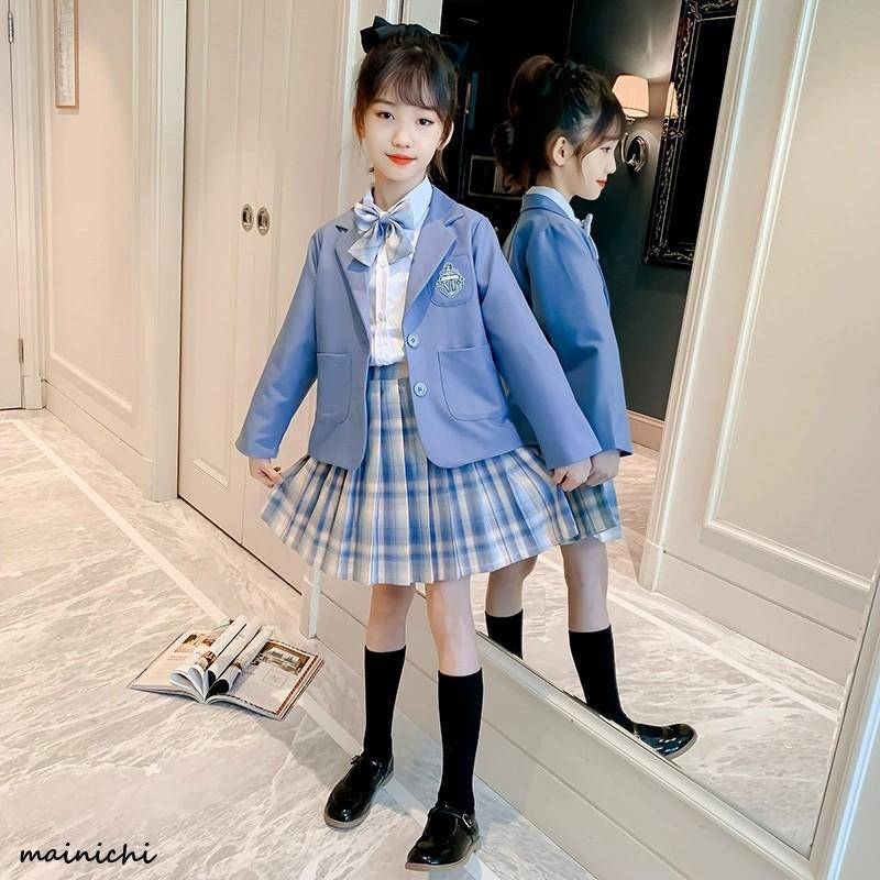 スーツ 子供 女の子 4点セット 入学式 卒業式 シャツ   女子 小学生 中学生 スクール 制服 チェック柄 上品の画像
