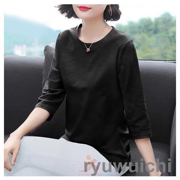 Tシャツ 七分丈袖 レディース 40代 50代 カットソー 無地 サマーT