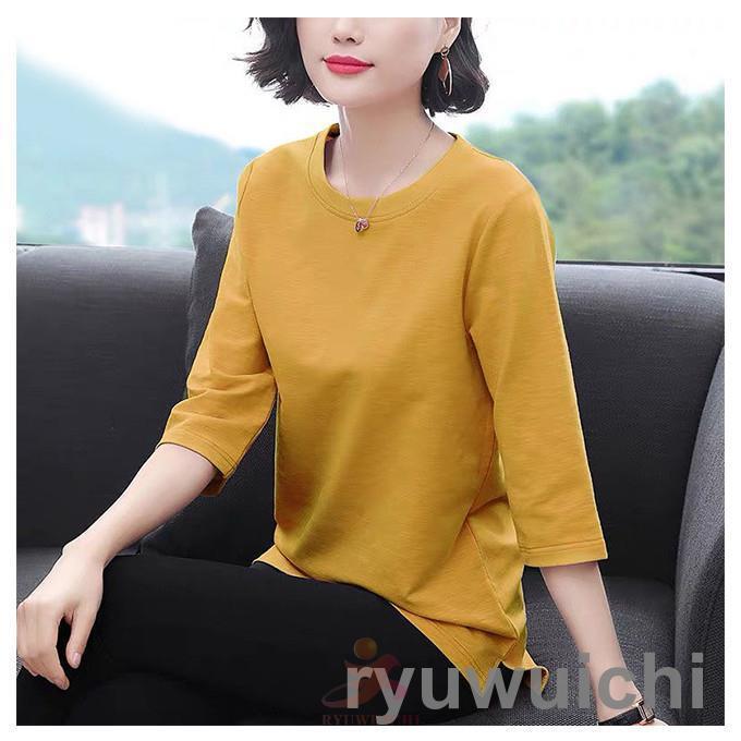 Tシャツ 七分丈袖 レディース 40代 50代 カットソー 無地 サマーT