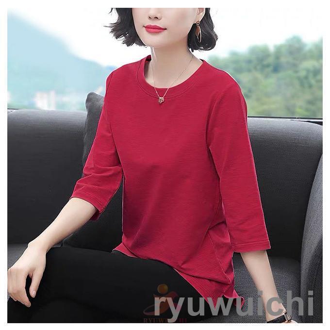 Tシャツ 七分丈袖 レディース 40代 50代 カットソー 無地 サマーT