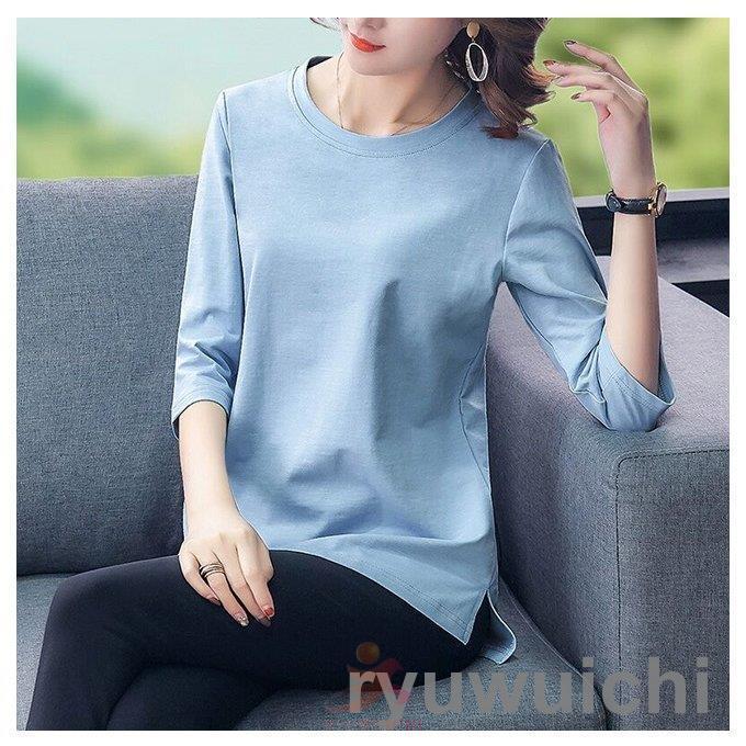 Tシャツ 七分丈袖 レディース 40代 50代 カットソー 無地 サマー