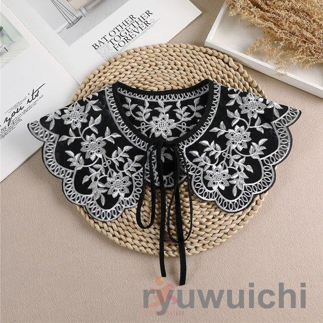 刺繍 付け襟 レディース レトロ ワイドカラー 付け衿 ボウタイリボン