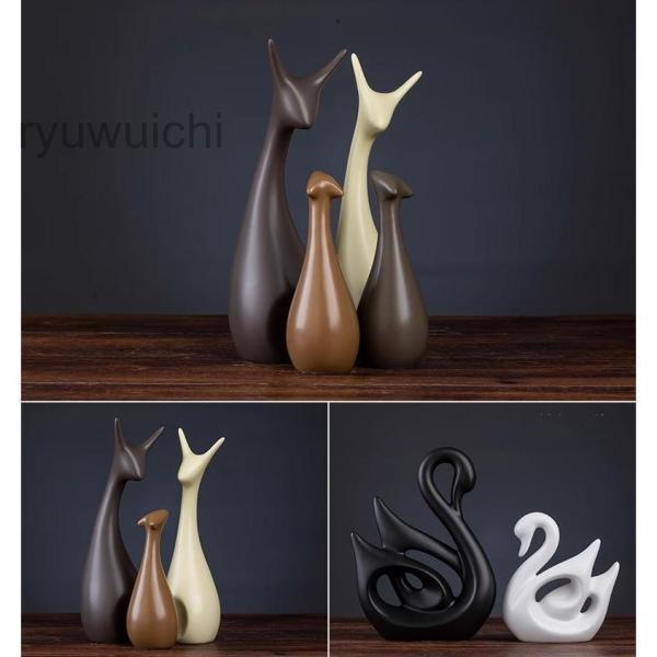 鹿 部屋装飾品 陶器製 オブジェ レトロ 動物像 ホームインテリア 置物