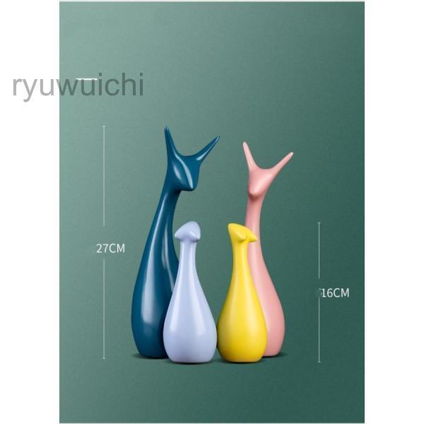 シカ　鹿　陶器　オブジェ　置物　インテリア　工芸品　美術品　A1056 鹿 部屋装飾品 陶器製 オブジェ レトロ 動物像 ホームインテリア 置物