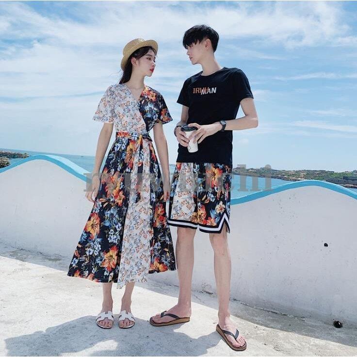 ペアルック カップル ワンピース ペアtシャツ 夫婦 恋人 春夏 ペアルックカップル ペアお揃い 半袖 夏 カップル お揃い 服 レディース オールインワの画像