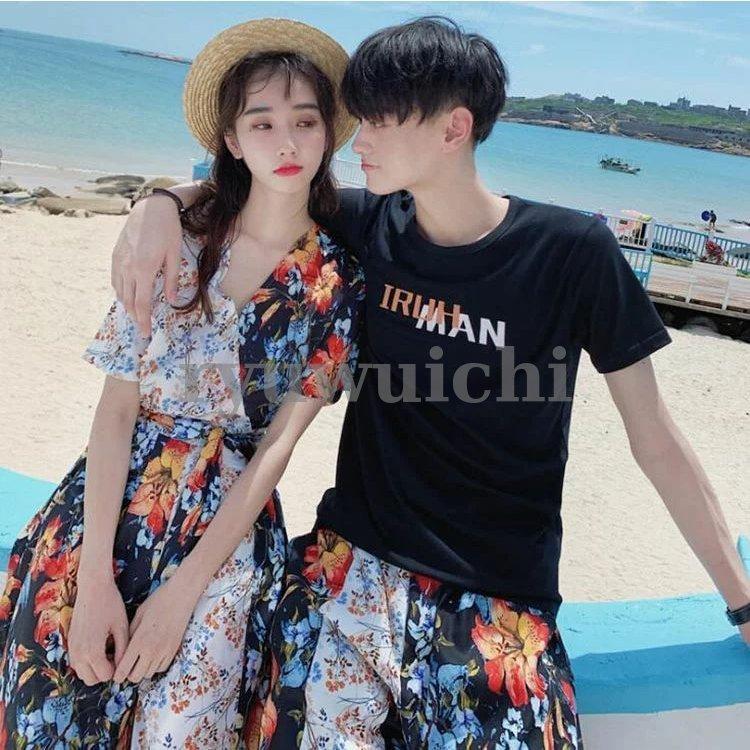 ペアルック カップル ワンピース ペアtシャツ 夫婦 恋人 春夏 ペアルックカップル ペアお揃い 半袖 夏 カップル お揃い 服 レディース オールインワの画像