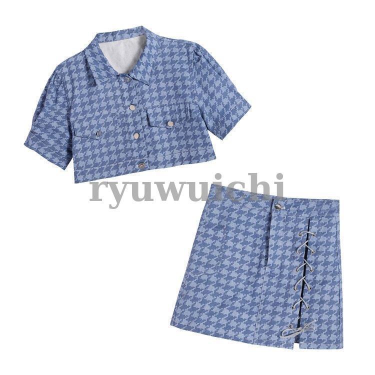 セットアップ デニムジャケットとミニスカート上下セット 千鳥 セットアップ デニムジャケットとミニスカート上下セット 千鳥