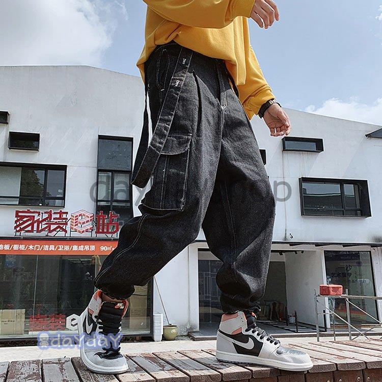 デニムオーバーオール メンズ 無地 デニム ロングパンツ