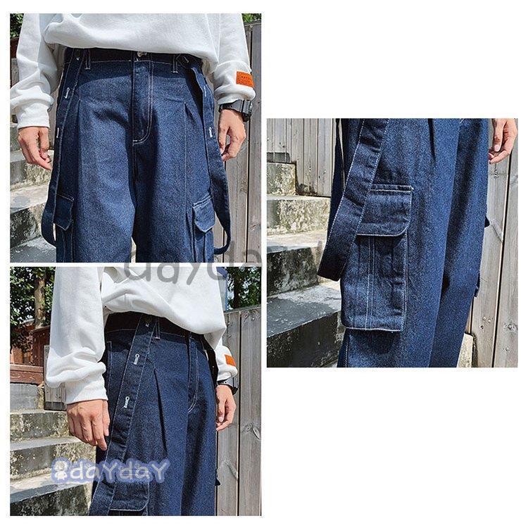 デニムオーバーオール メンズ 無地 デニム ロングパンツ