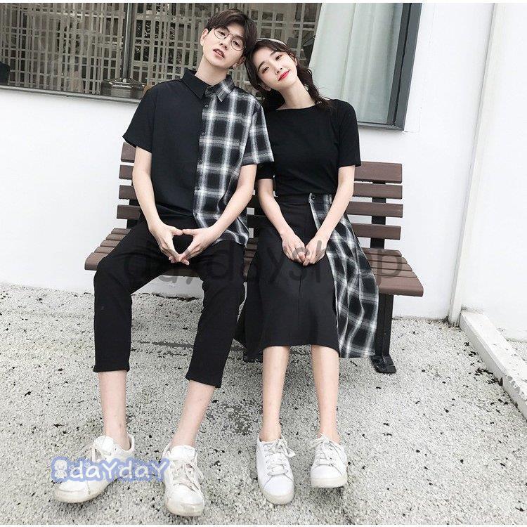 綿麻 ペアルックセット カップル シャツ/Tシャツ 上下セット 
