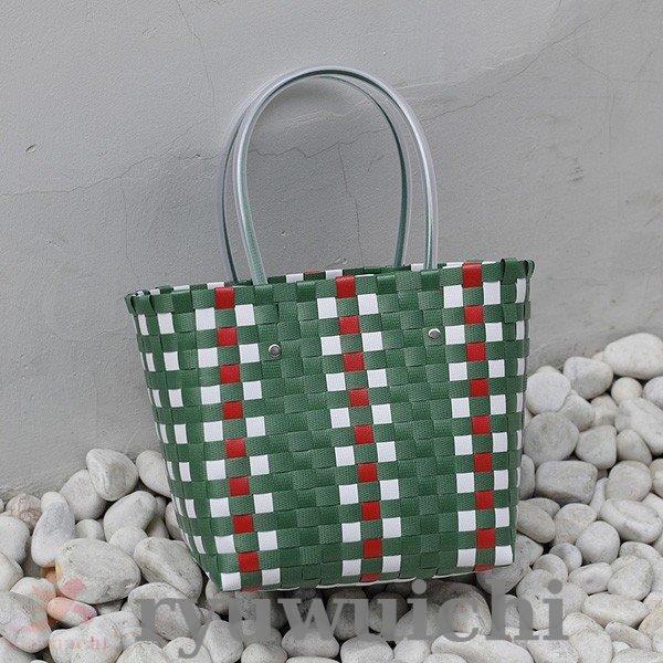 カラフルアクセントの編み込みトートバッグ カラフルトートバッグ マザーズバッグ PPバンド カラートート サイズ