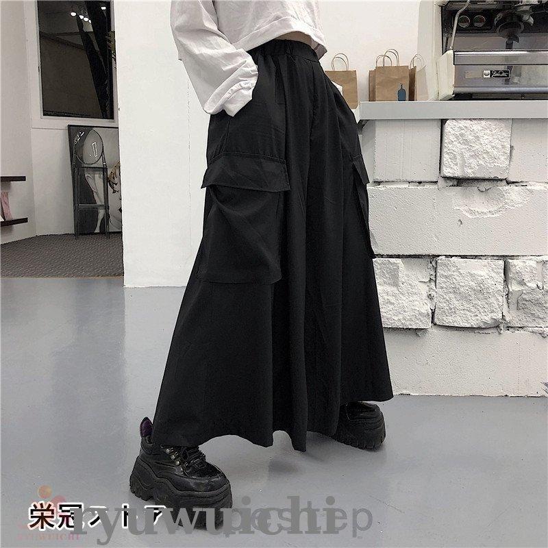 ガウチョパンツ ワイドパンツ 袴パンツ ユニセックス 9分丈 韓国 モード L 通販 ガウチョパンツ ワイドパンツ 袴パンツ ユニセックス 9分丈 韓国 モード 黒