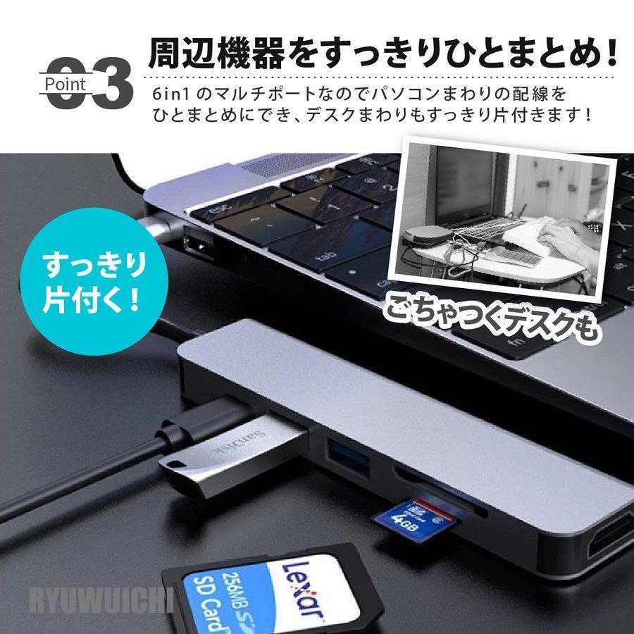 USB ハブ type-c 6ポート 6in1 HDMI USB3.0 SD TF microSD ドッキングステーション USB変換アダプタ マルチハブ マルチポート タイプC USBポートハブ｜ryuwuichi｜05