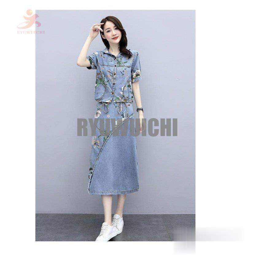 セットアップ レディース 夏 半袖シャツ ロングスカート デニム