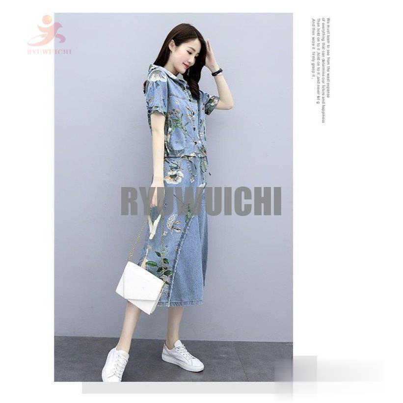 セットアップ レディース 夏 半袖シャツ ロングスカート デニム