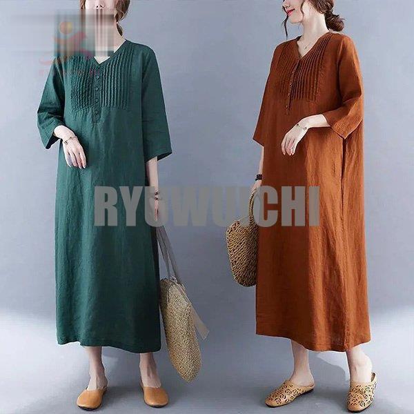 ワンピース レディース マキシワンピース リネンワンピース 可愛い Aライン きれいめ 上品 ゆったり 五分袖ワンピース ロング丈 体型カバー 着痩せ おしゃれ 5ojsnia164 レディースファッション Buniaactualite Com