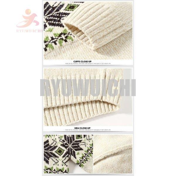 セーター ニット メンズ トップス クルーネック 雪柄 クリスマス