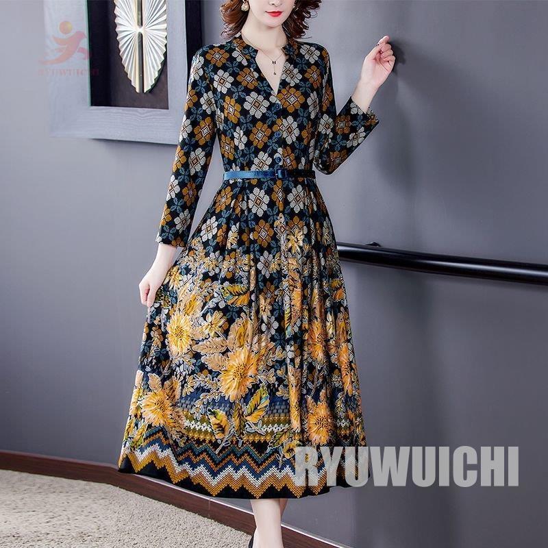 ランキングや新製品 ロングワンピース ウエストマーク 長袖 花柄 ワンピース 魅力を高める総柄ファッション ポケット 女子旅 ママスタイル 休日スタイル かわいい 休日 食事会 美人 クール クラシカル ワンピース チュニック Mughall Com