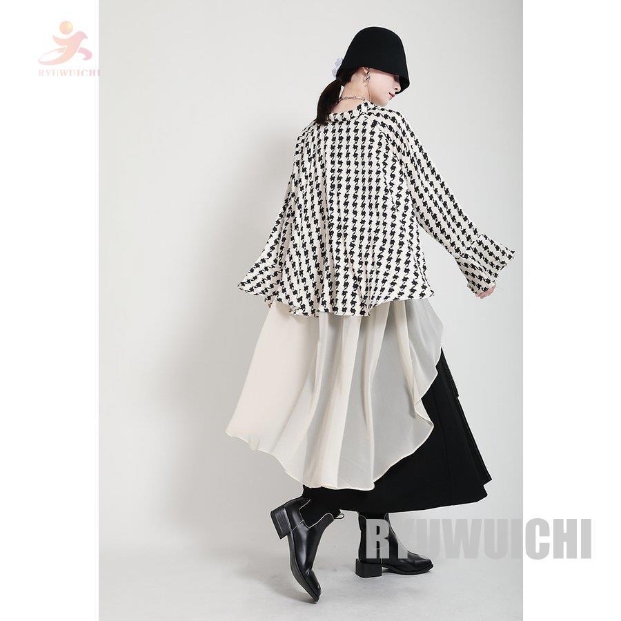 ワンピース レディース ロング丈 千鳥格子 総柄 柄物 モード系 クール