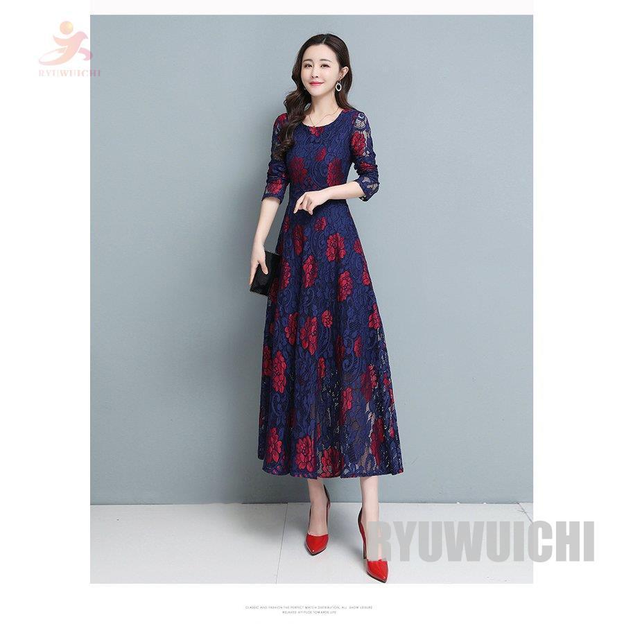 ワンピース レディース 長袖 ロング丈 華やか 花柄 高級感