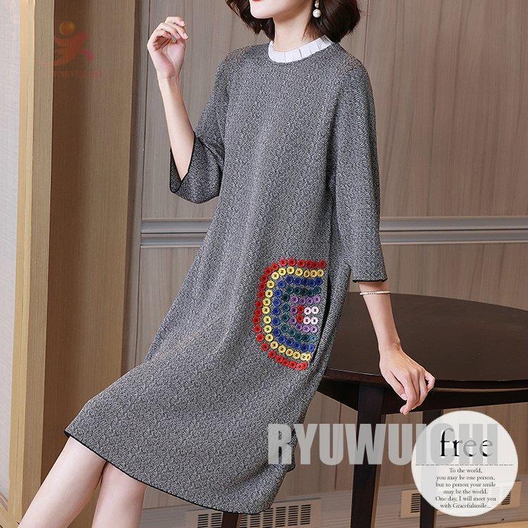 長納期商品 ワンピース レディース 七分袖 膝丈 無地 レインボー柄 レインボーデザイン ボタン 大人可愛い ゆったり カジュアル グレー 魅力的 可愛い イベント 直売一掃 Www Ebminmobiliariard Com