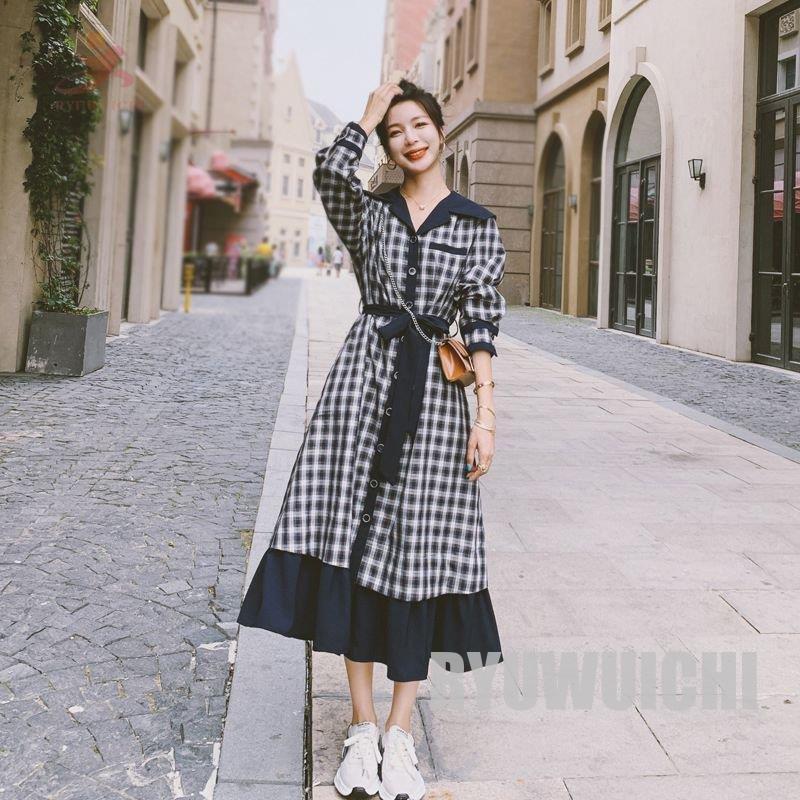 季節のおすすめ商品 お出かけ ママスタイル クール ママ 定番 母親 カジュアル ロングワンピース フロントボタン ウエストリボン 長袖 襟付き チェック柄 ワンピース リボンが可愛いお出かけカジュアル ワンピース チュニック Wideup In