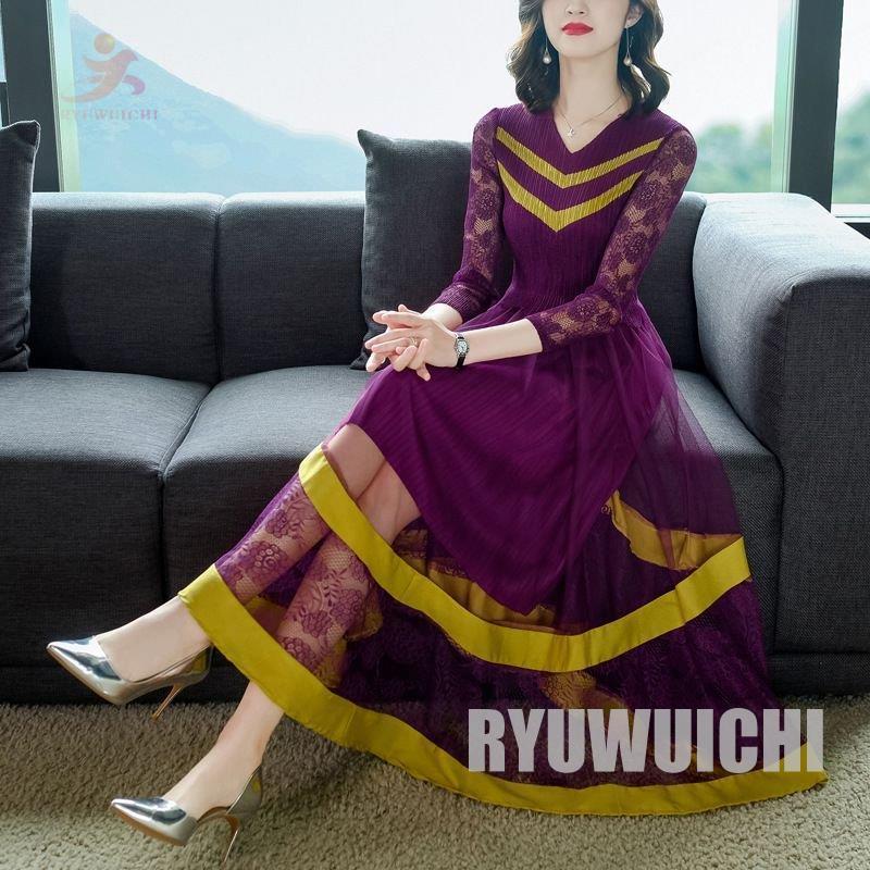 大感謝セール 8分袖 花柄レース ワンピース Vネック ドライブ 休日 大人可愛い 細見え ヨーロピアン ツートン ロングワンピース ウエスト切替 フレア Aライン 透け感 ワンピース サイズ Xl Www Wetnose Co Za