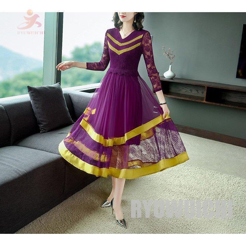 大感謝セール 8分袖 花柄レース ワンピース Vネック ドライブ 休日 大人可愛い 細見え ヨーロピアン ツートン ロングワンピース ウエスト切替 フレア Aライン 透け感 ワンピース サイズ Xl Www Wetnose Co Za